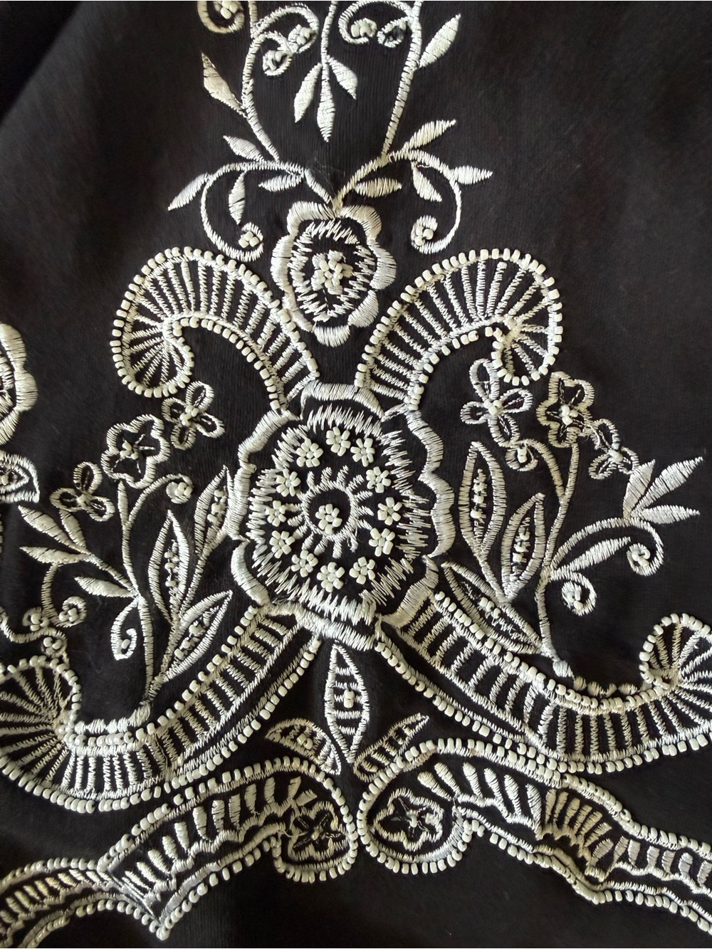 Black Embroidered jacket with White Floral Trim - Picture 4 of 7